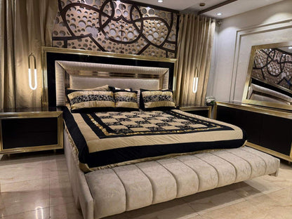 Luxurious Modern Bedroom Set with Elegant Chandelier