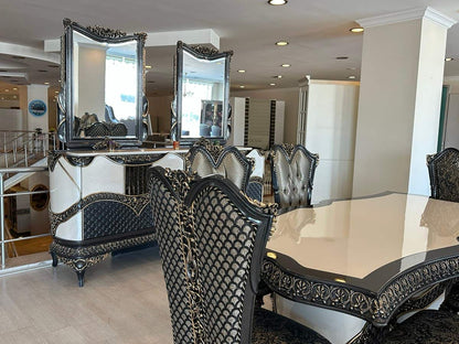 Elegant Black & Gold Dining Set with Mirrors