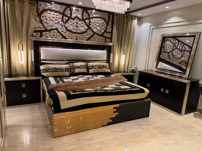 Luxurious Modern Bedroom Set with Elegant Chandelier