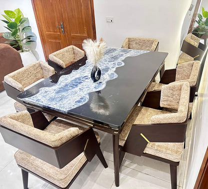 Modern Elegant Dining Table Set with Unique Ocean-Inspired Design