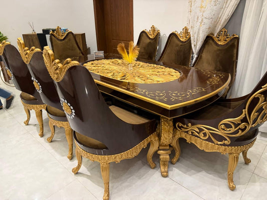 Opulent Golden Dining Set with Embellished Chairs