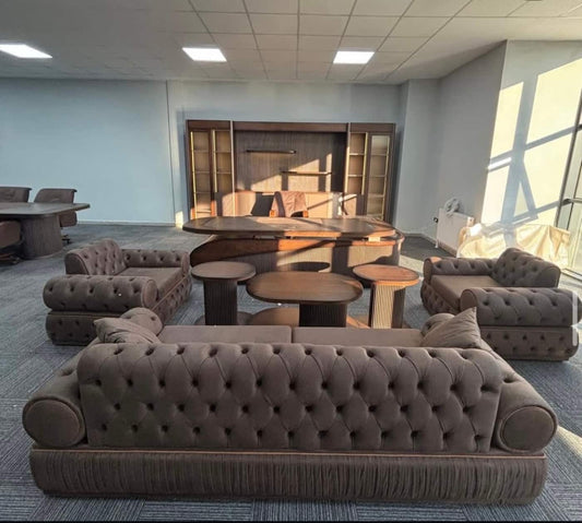 Elegant Modern Upholstered Sofa Set with Coffee Tables