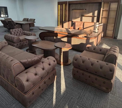 Elegant Modern Upholstered Sofa Set with Coffee Tables