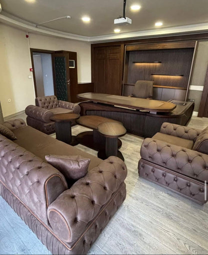 Elegant Modern Upholstered Sofa Set with Coffee Tables