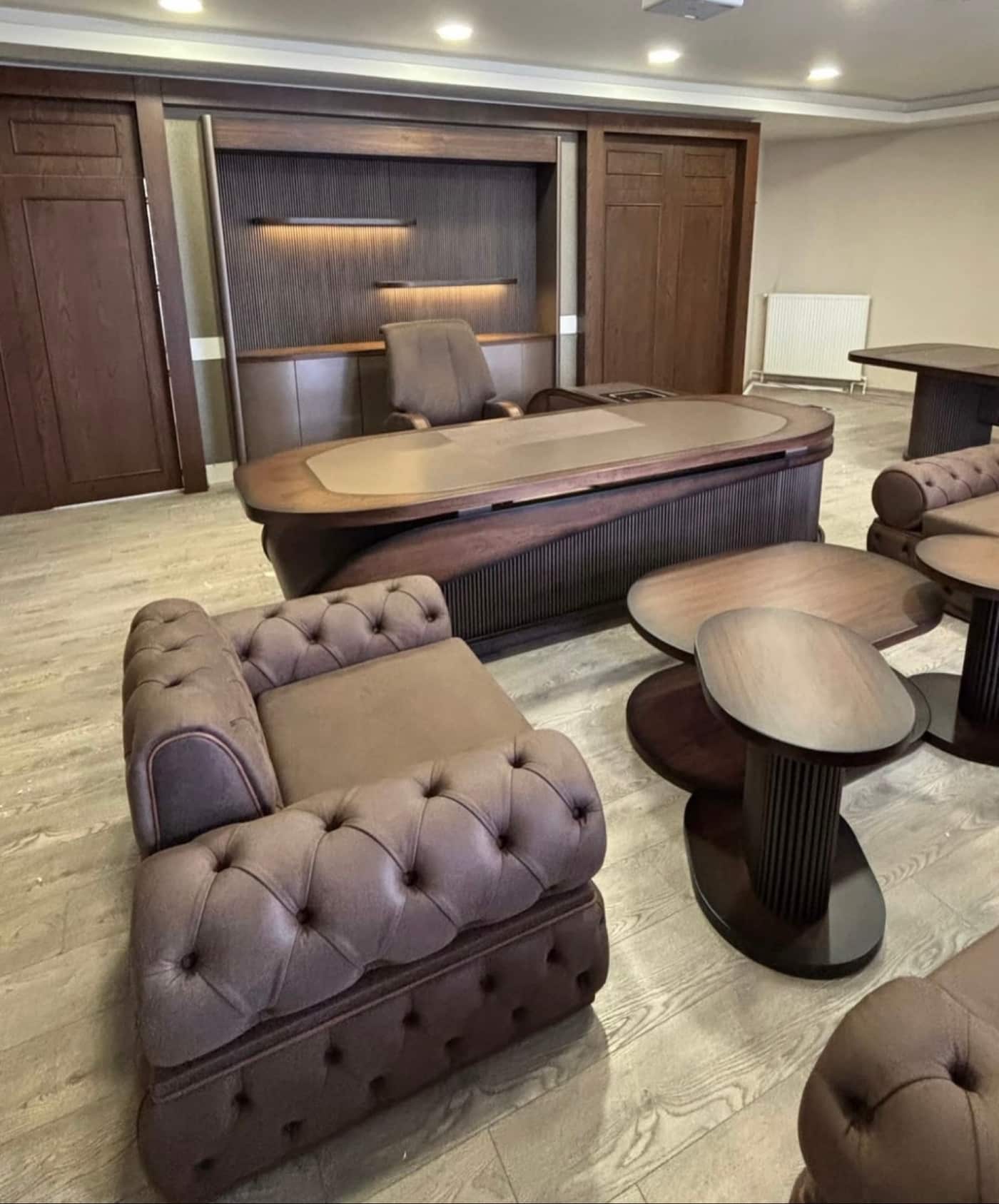 Elegant Modern Upholstered Sofa Set with Coffee Tables