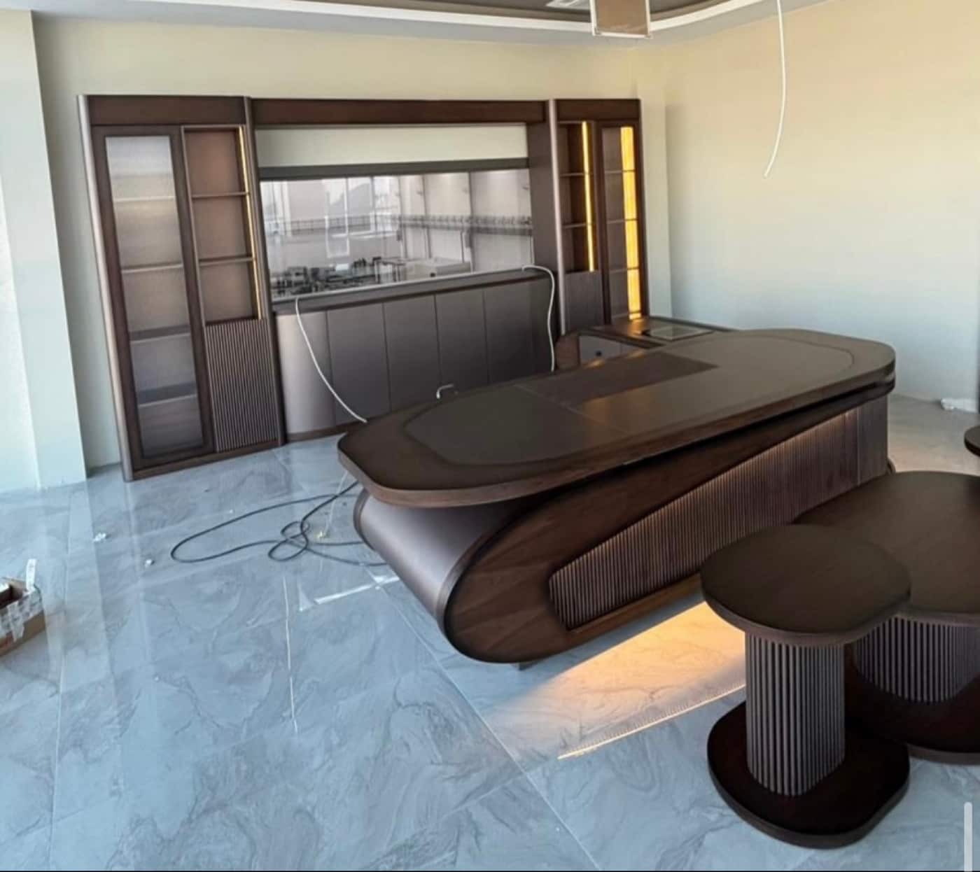 Elegant Modern Upholstered Sofa Set with Coffee Tables