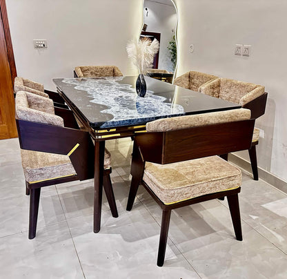 Modern Elegant Dining Table Set with Unique Ocean-Inspired Design