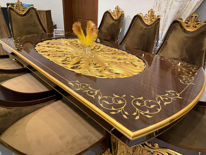 Opulent Golden Dining Set with Embellished Chairs