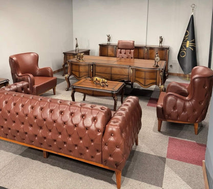 Elegant Brown Leather Executive Office Set