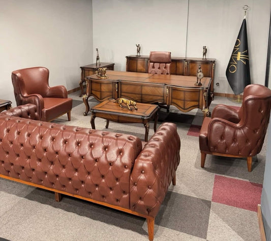 Elegant Brown Leather Executive Office Set