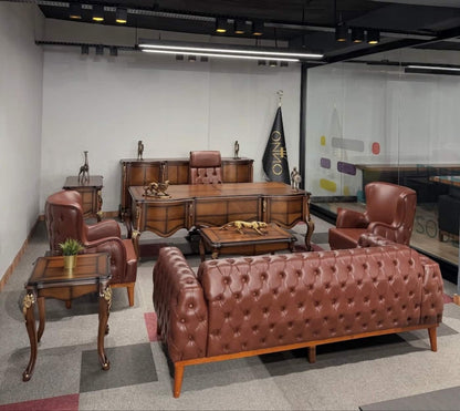 Elegant Brown Leather Executive Office Set