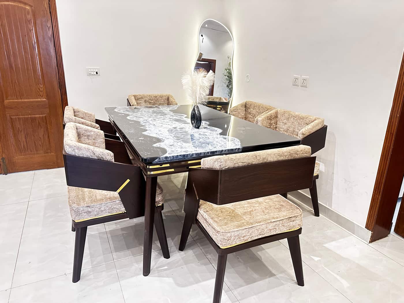 Modern Elegant Dining Table Set with Unique Ocean-Inspired Design