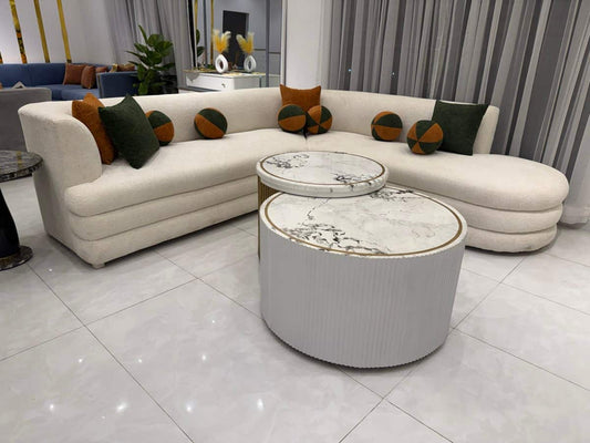 Luxurious L-Shaped Sectional Sofa with Modern Accent Tables