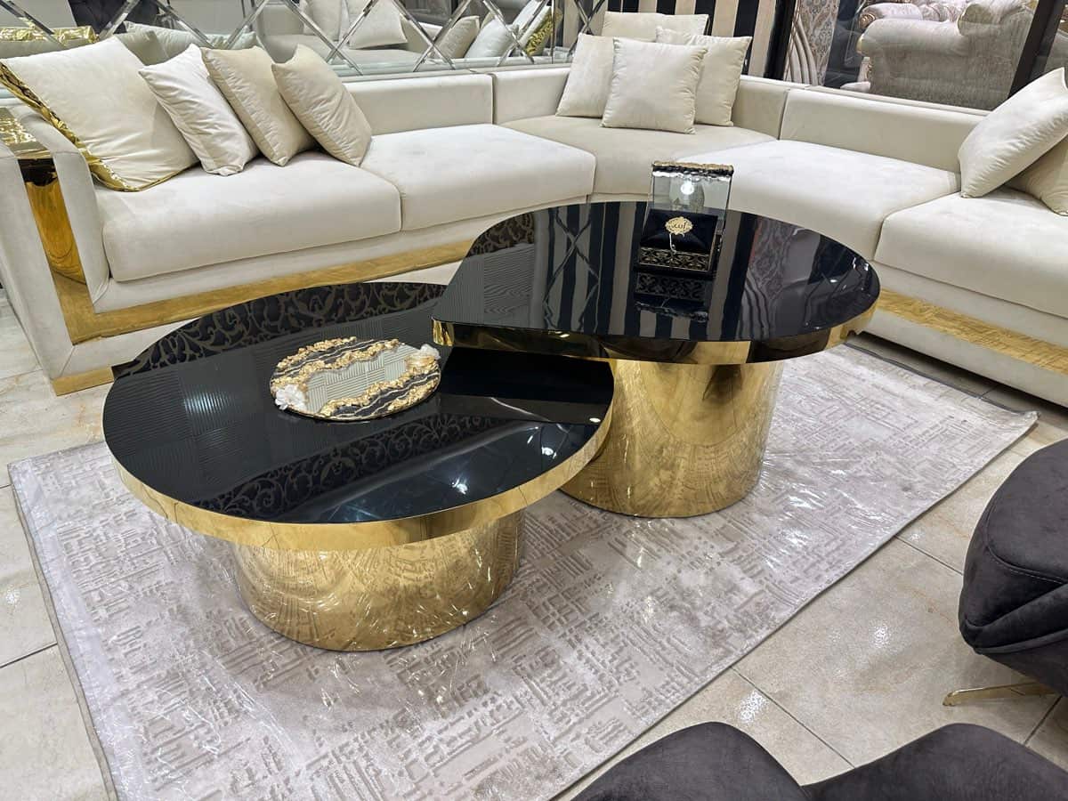 Modern Circular Coffee Table with Gold Accents