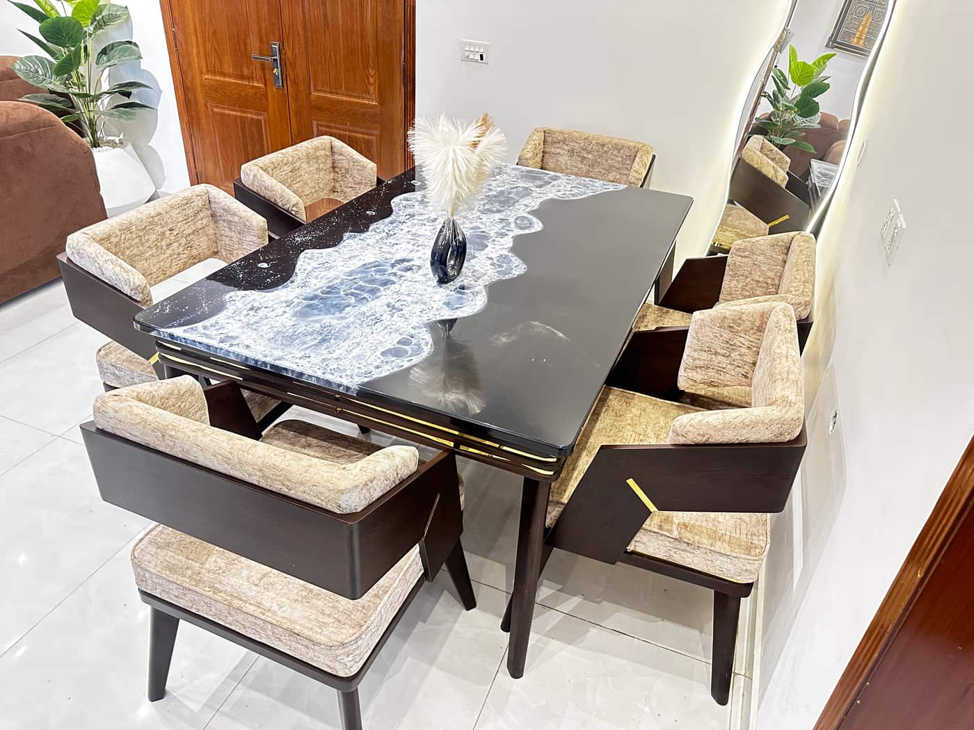 Modern Elegant Dining Table Set with Unique Ocean-Inspired Design