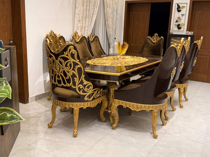 Opulent Golden Dining Set with Embellished Chairs
