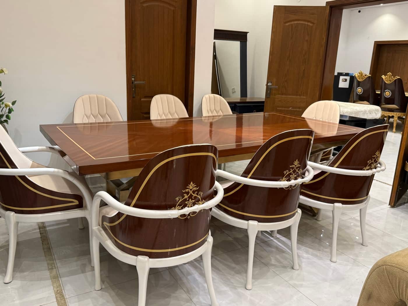 Elegant Wooden Dining Table Set with Upholstered Chairs