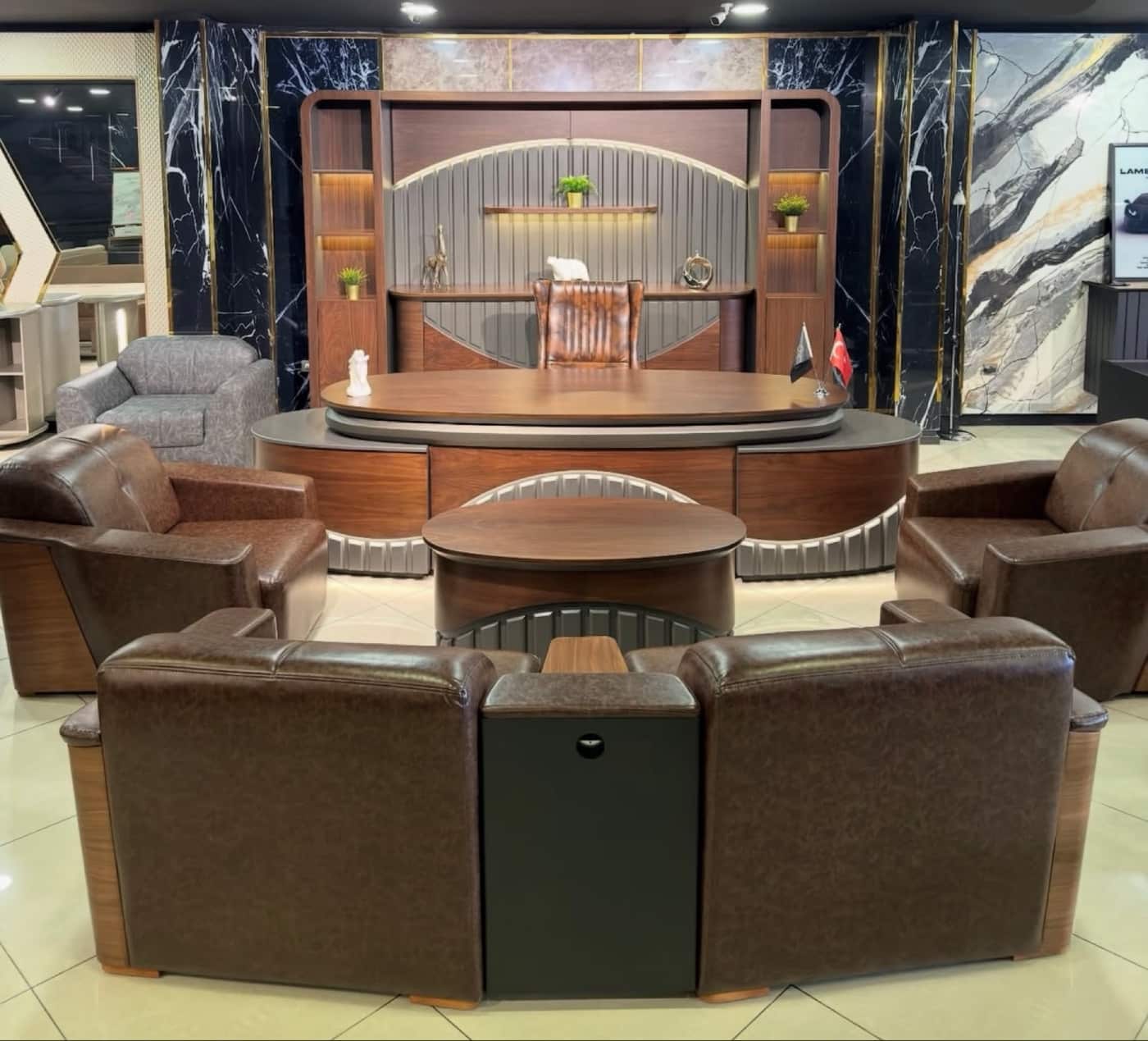 Elegant Executive Office Set with Leather Chairs and Modern Desk