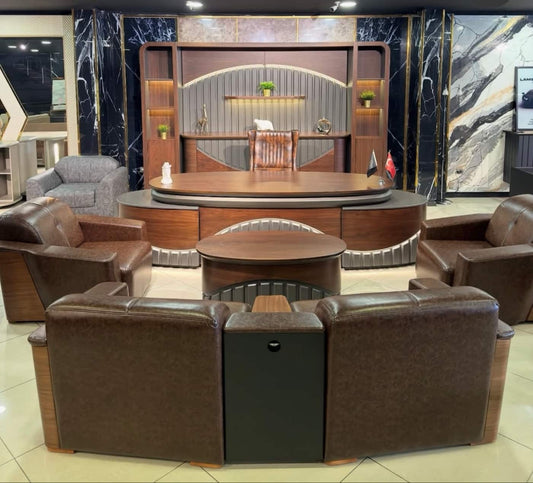 Elegant Executive Office Set with Leather Chairs and Modern Desk