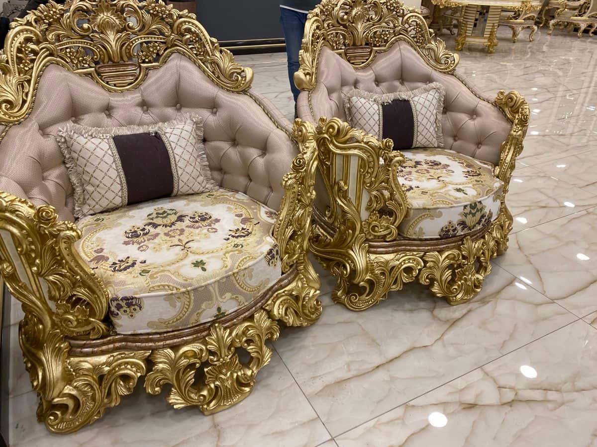 Luxurious Gold-Accented Living Room Set
