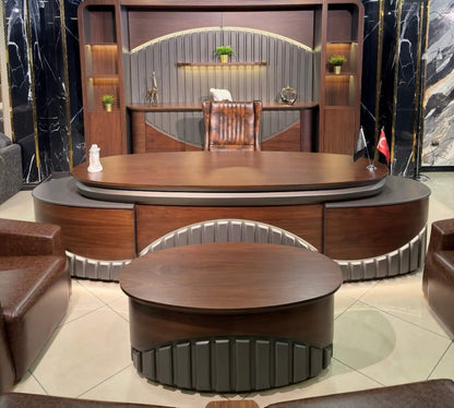 Elegant Executive Office Set with Leather Chairs and Modern Desk
