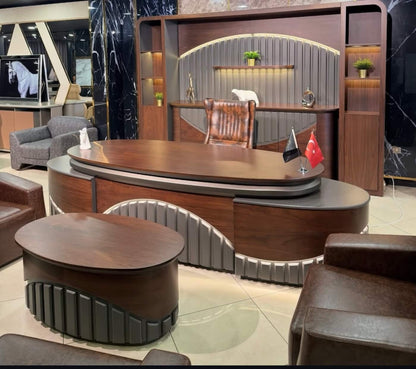 Elegant Executive Office Set with Leather Chairs and Modern Desk
