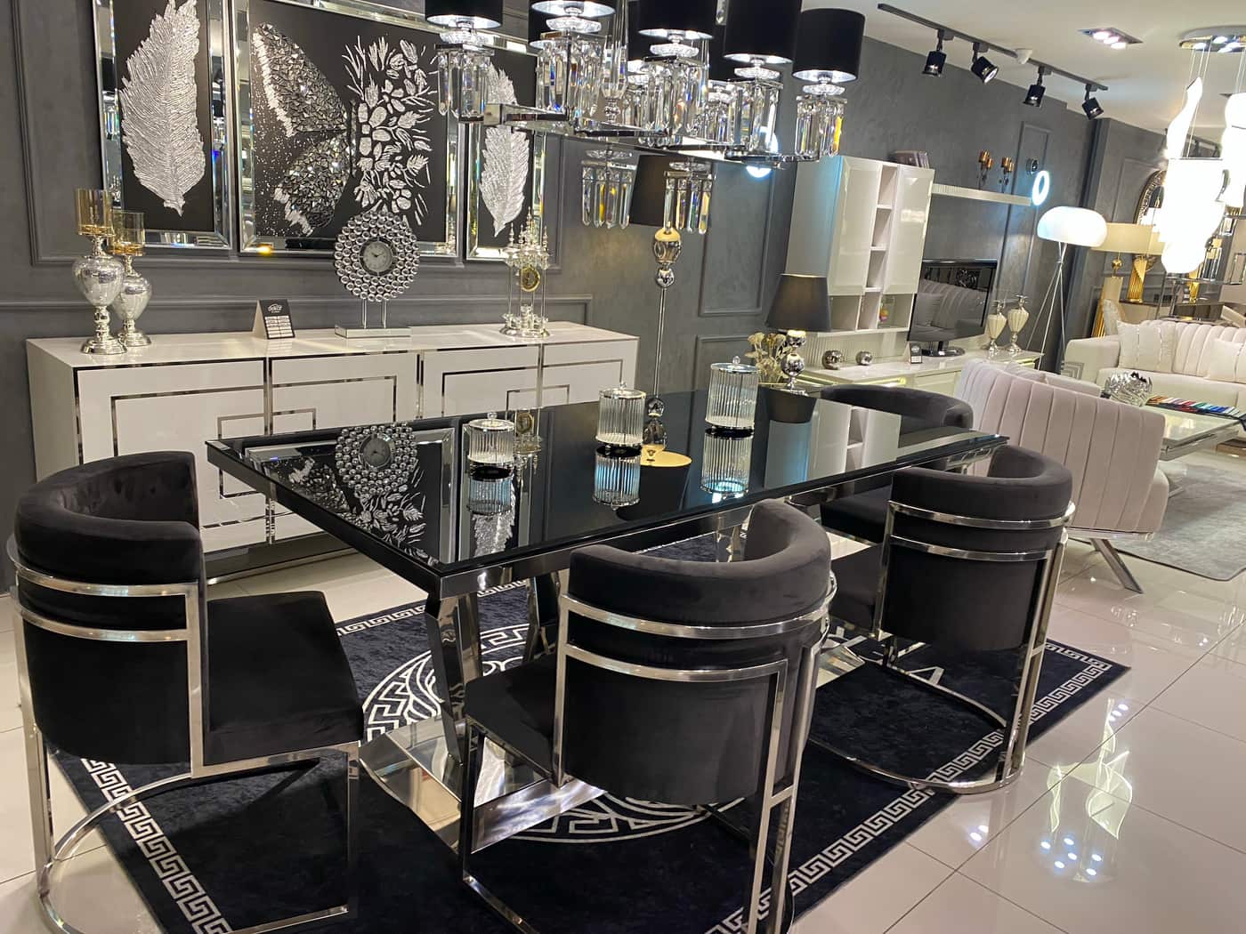 Modern Glamorous Dining Set with Chrome Accents