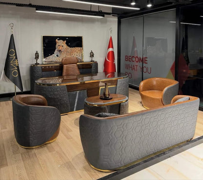 Modern Executive Office Set with Lounge Chairs