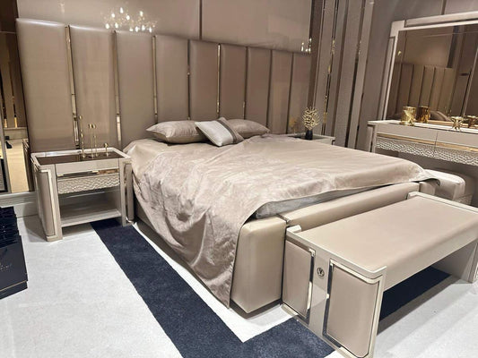 Modern Glossy Finish Wardrobe with Gold Accents