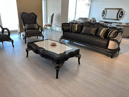 Elegant Black Upholstered Living Room Set with Coffee Table
