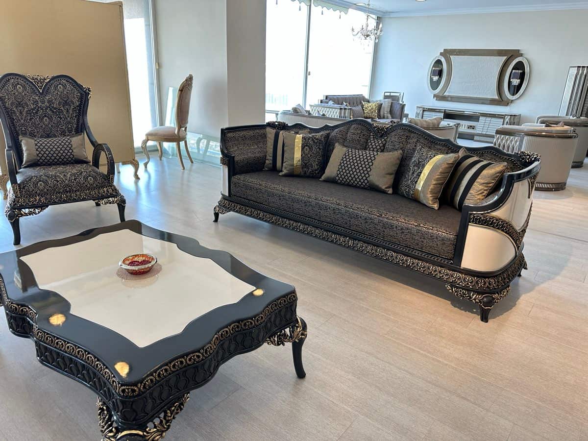 Elegant Black Upholstered Living Room Set with Coffee Table