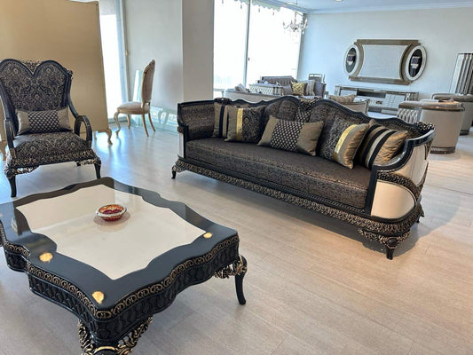 Elegant Black Upholstered Living Room Set with Coffee Table