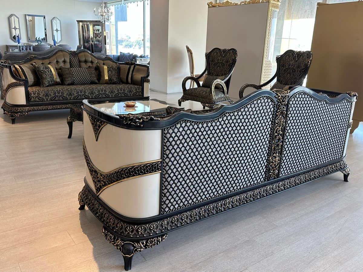 Elegant Black Upholstered Living Room Set with Coffee Table