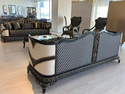 Elegant Black Upholstered Living Room Set with Coffee Table