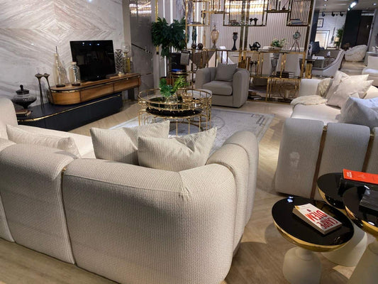 Modern Curved Sectional Sofa with Accent Pillows