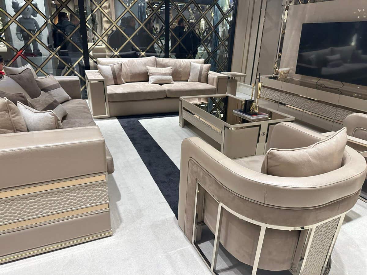 Luxurious Modern Beige Sofa Set with Accent Chairs