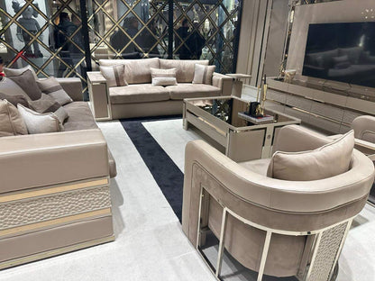 Luxurious Modern Beige Sofa Set with Accent Chairs