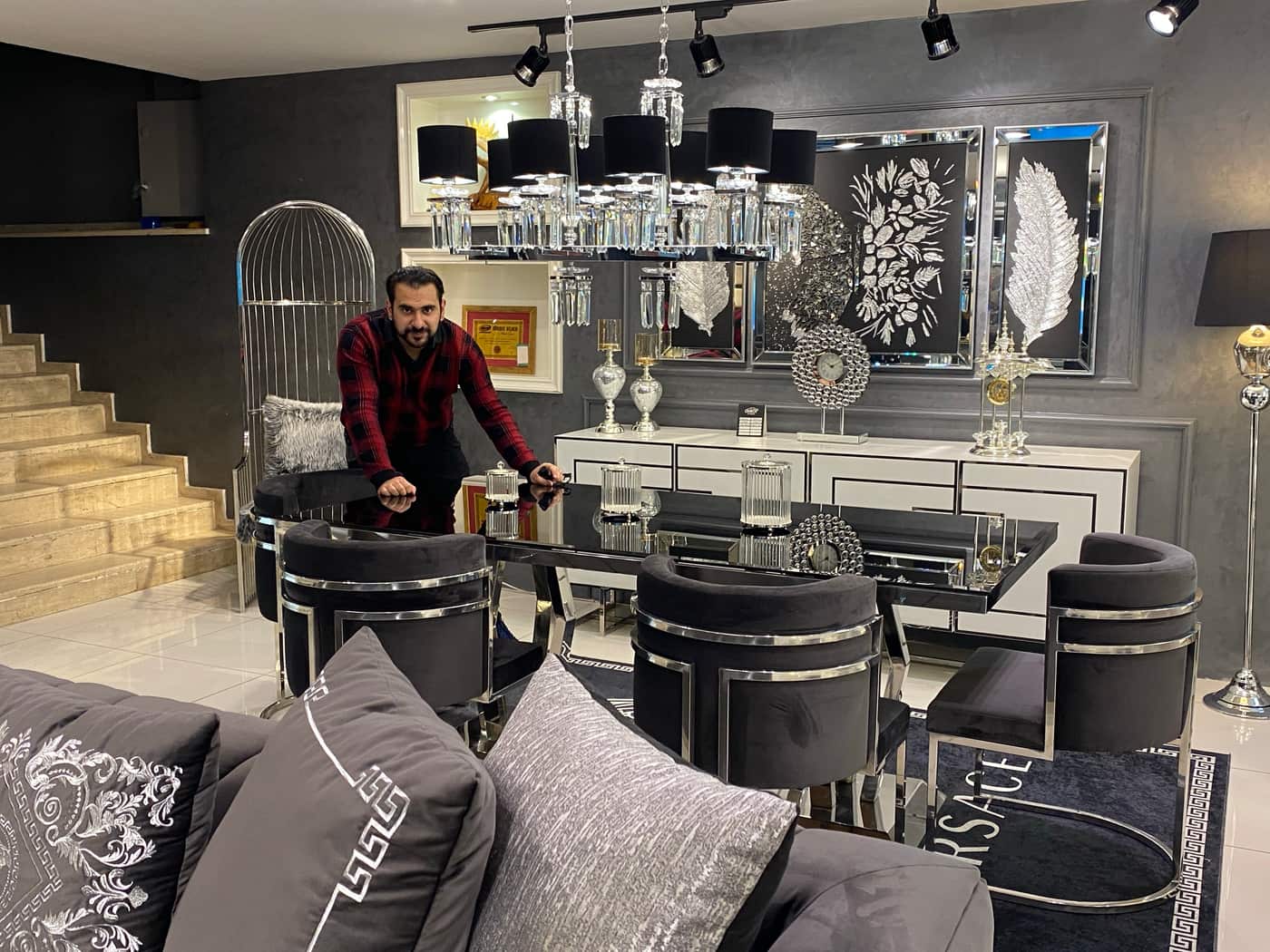 Modern Glamorous Dining Set with Chrome Accents